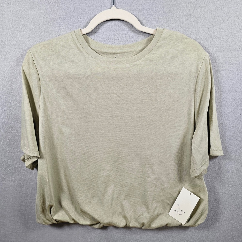 A New Day Women's Twist Hem T-Shirt Olive Green Medium 100% Cotton NWT